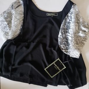 NWT! LOVE STITCH SHEER SHIRT W/ WHITE LACE SLEEVES
